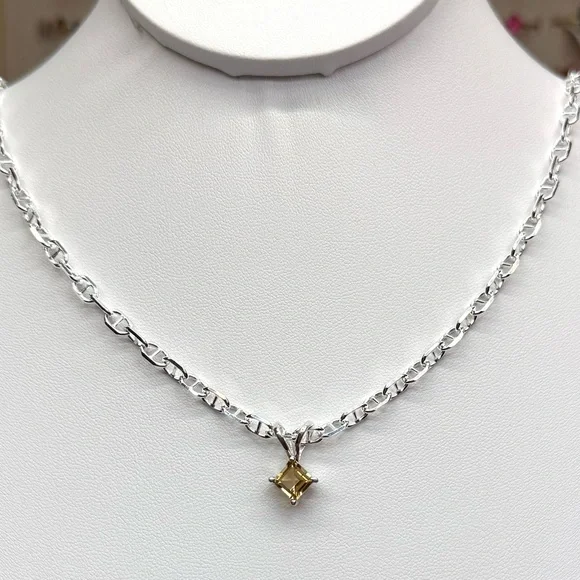 NC4  Genuine 1CT Princess Cut CITRINE  Pendant Solid Sterling Silver S925 - Picture 3 of 8